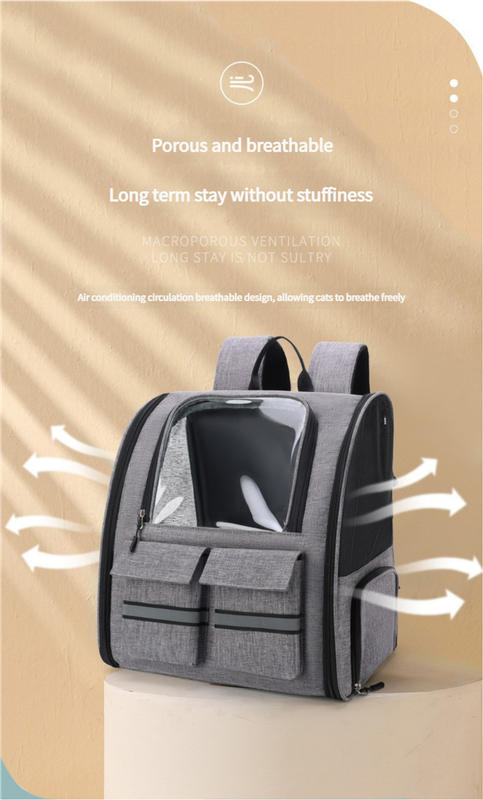 Grey Collapsible Pet Carrier Backpack with Trolley Sleeve – product detail