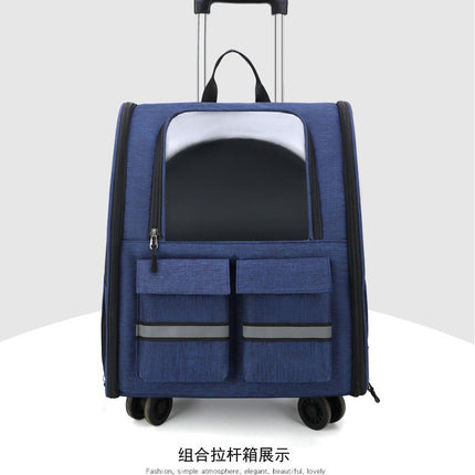 Blue 3-in-1 Pet Carrier: Rolling Backpack with Collapsible Design