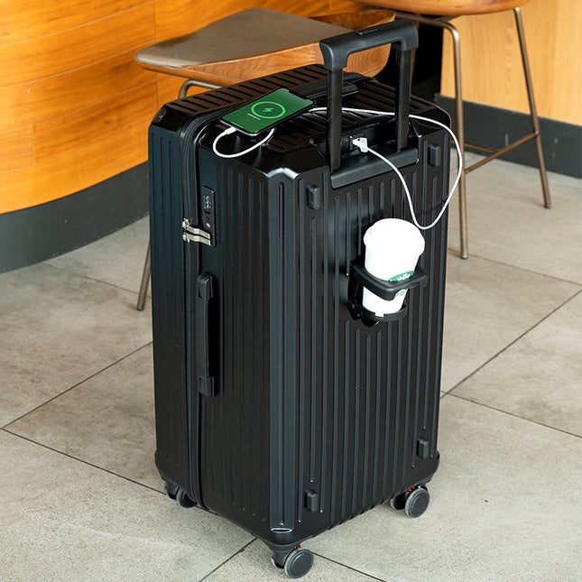 Smart Hard-Shell Luggage with USB Charging Port & Cup Holder