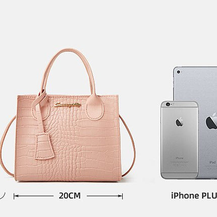 Elegant Crocodile Embossed Faux Leather Handbag - Pink Tote with Dual Handle for Women 20*16*9cm