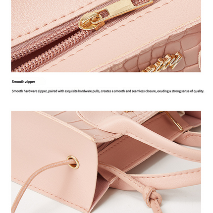 Elegant Crocodile Embossed Faux Leather Handbag - Pink Tote with Dual Handle for Women 20*16*9cm