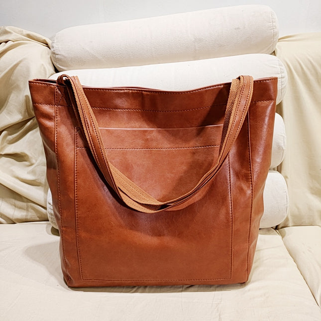 Vintage PU Leather Tote Bag (Darker Brown)