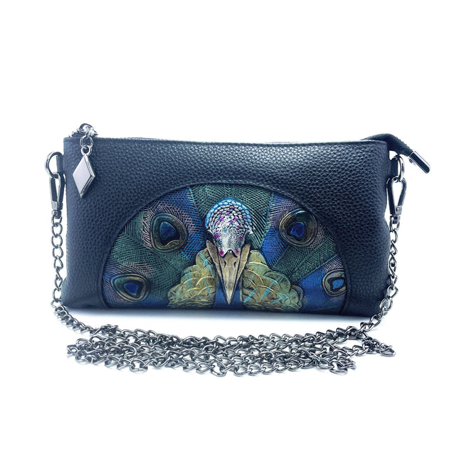 Women's Embossed Peacock Leather Wristlet Clutch