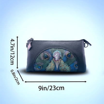 Women's Embossed Peacock Leather Wristlet Clutch - Elegant and Artistic Handbag 23*12*2cm
