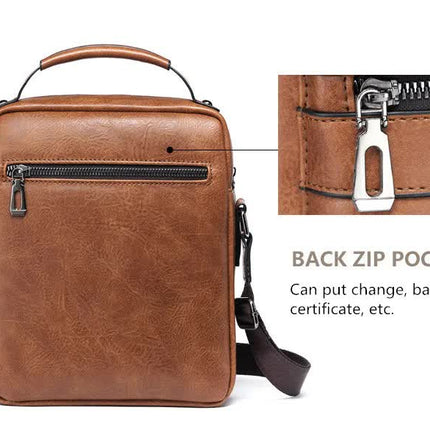 Men's Vintage Leather Shoulder Bag - Multi-Compartment Crossbody Messenger Bag 22cm(L)*8cm(W)*26cm(H)(Black)