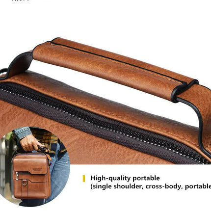 Men's Vintage Leather Shoulder Bag - Multi-Compartment Crossbody Messenger Bag 22cm(L)*8cm(W)*26cm(H)(Black)