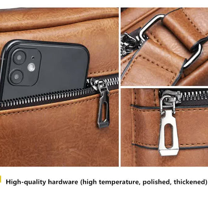 Men's Vintage Leather Shoulder Bag - Multi-Compartment Crossbody Messenger Bag 22cm(L)*8cm(W)*26cm(H)(Black)