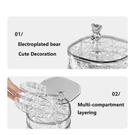 Elegant Crystal Stackable Jewelry Organizer with Bear Handle - 3-Tier Display Box for Accessories 13.4*13.4*14.2cm (grey)
