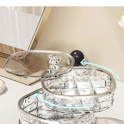 Elegant Crystal Stackable Jewelry Organizer with Bear Handle - 3-Tier Display Box for Accessories 13.4*13.4*14.2cm (grey)