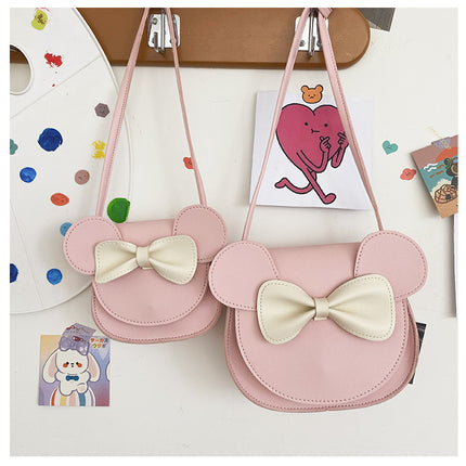 Adorable Bow Bear Crossbody Bag for Kids - Pink Small Shoulder Bag 13*13*5cm