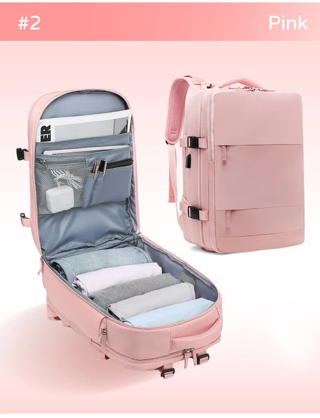 Multi-Compartment Travel Backpack with Shoe Storage and Wet-Dry Separation (Pink)31cm(L) 17cm(W) 42cm(H)