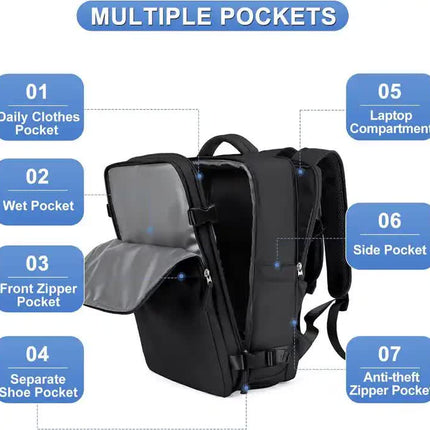 Water-Resistant Laptop Backpack with USB Charging Port and Wet-Dry Separation (Black)