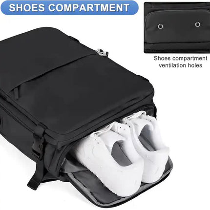 Water-Resistant Laptop Backpack with USB Charging Port and Wet-Dry Separation (Black)
