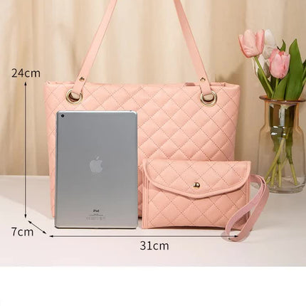 Elegant Quilted Tote Bag with Matching Clutch in Black