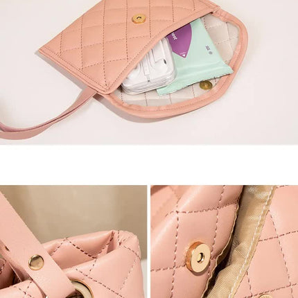 Elegant Quilted Tote Bag with Matching Clutch in Black