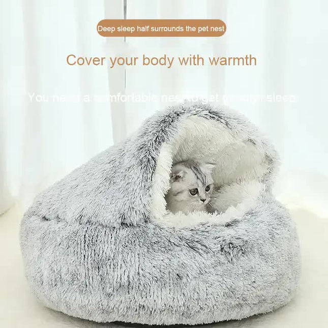 Cozy Coffee Plush Hooded Pet Bed – product detail