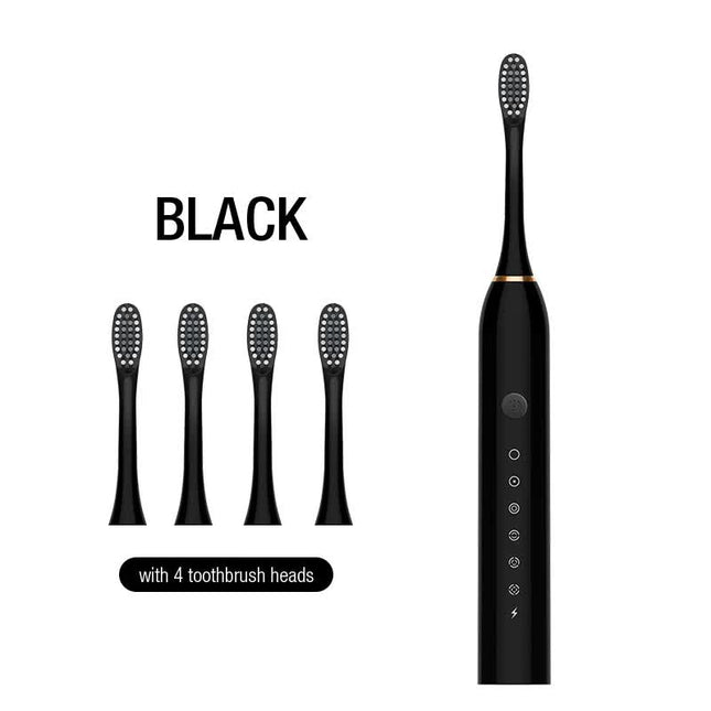 X-3 Sonic Electric Toothbrush 4 Replacement Brush Heads and USB Charging Cable