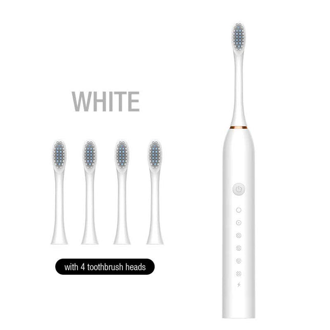 X-3 Sonic Electric Toothbrush 4 Replacement Brush Heads and USB Charging Cable