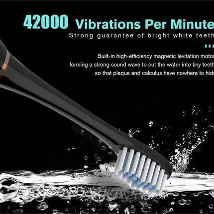 X-3 Sonic Electric Toothbrush in Black, 8 Brush Heads, Travel Case, USB Charging, and Stand Included