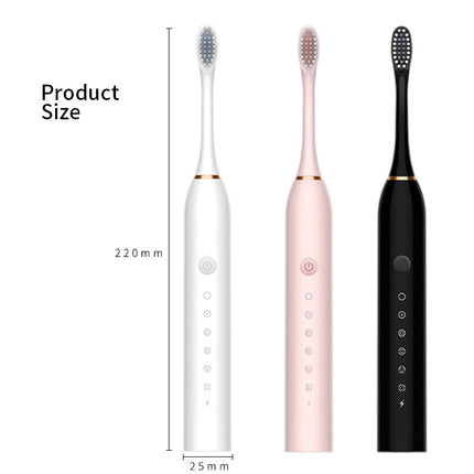 X-3 Sonic Electric Toothbrush in Black, 8 Brush Heads, Travel Case, USB Charging, and Stand Included