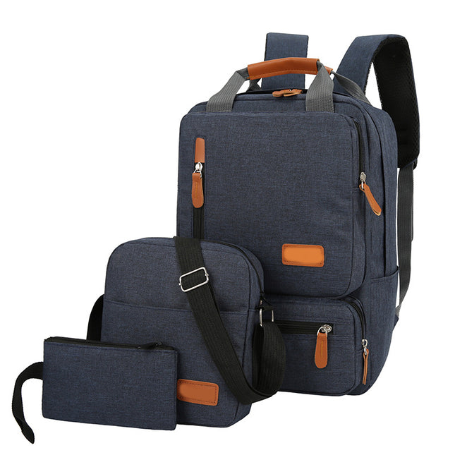 3-Piece Blue Travel Backpack Set