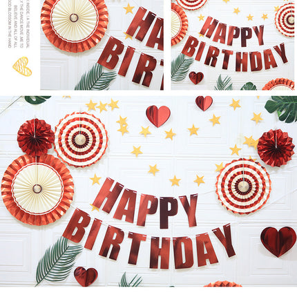Happy Birthday Party Decoration Set -  Fan Decorations, Hearts, Stars & Banner