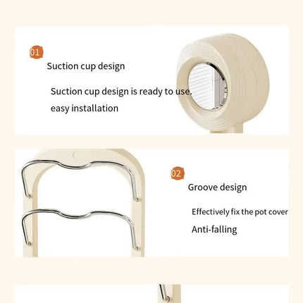 Wall-Mounted Pot Lid Organizer Rack - Kitchen Storage Holder with Adhesive Mount (31.5 x 20.8 x 3.5 cm)