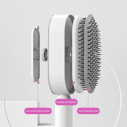 Self-Cleaning Hair Brush with One-Click Release | Massage Cushion Design, Anti-Frizz and Detangling Brush