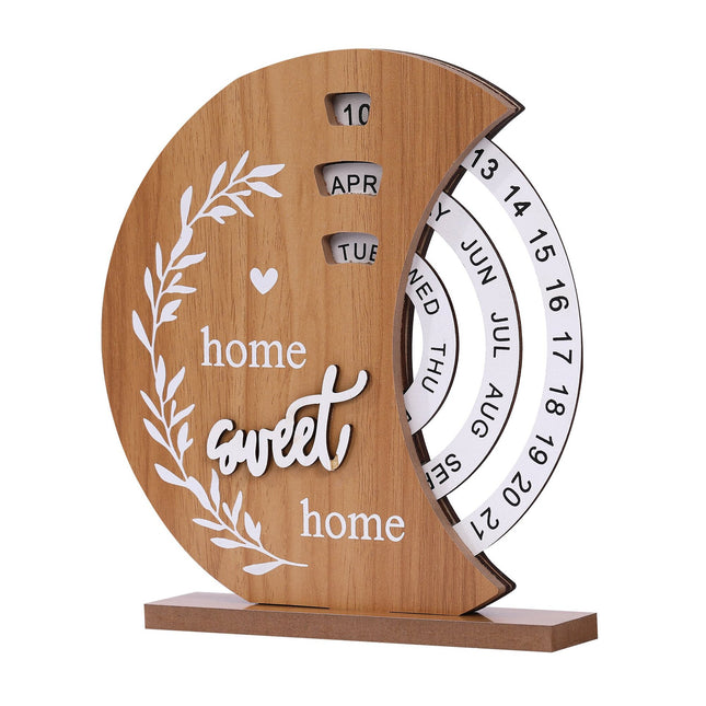 Rustic Perpetual Wooden Calendar Decorative Home & Desk Accessory 20 18cm Moon shape V888-ELOSUNG11243