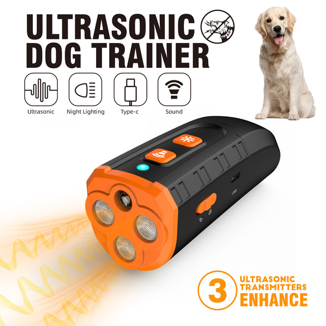 Ultrasonic Dog Trainer Device Handheld Pet Training Tool with Night Light & Type-C Charging 3.7V