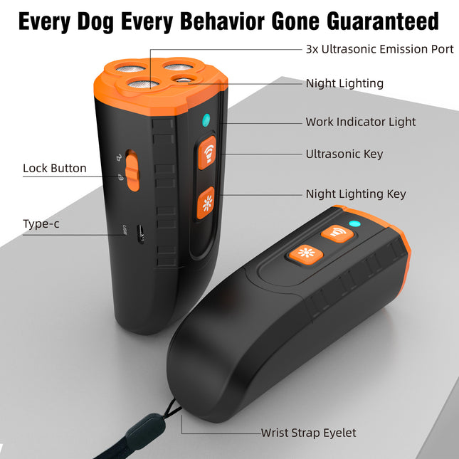 Ultrasonic Dog Trainer Device Handheld Pet Training Tool with Night Light & Type-C Charging 3.7V – product detail