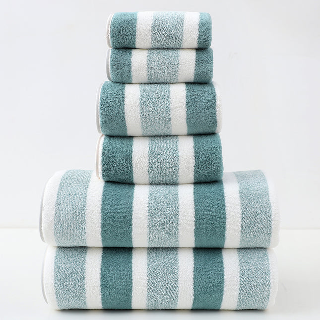 Luxury Cotton Green Wide Stripe Towel Set
