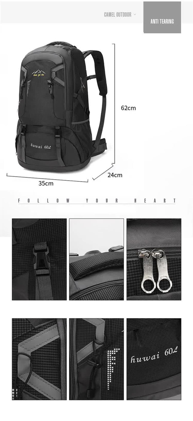 Large 60L Green Waterproof Hiking Backpack for Travel Camping and Outdoor Adventures – product detail