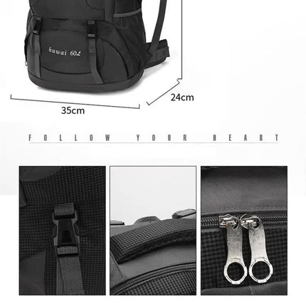 Large 60L Blue Waterproof Hiking Backpack for Travel, Camping, and Outdoor Adventures - Durable and Lightweight