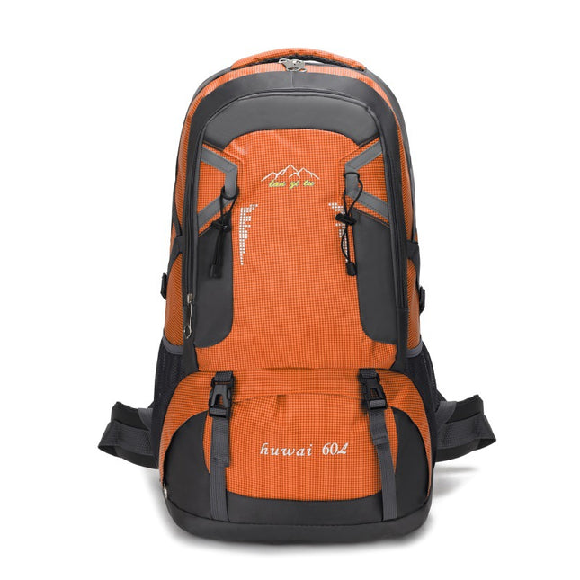 Large 60L Orange Waterproof Hiking Backpack for Travel Camping and Outdoor Adventures