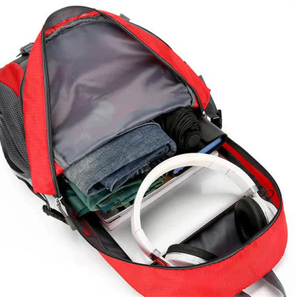 Red Lightweight Hiking Backpack - Waterproof Outdoor Travel & Camping Bag with Multi-Compartment Design