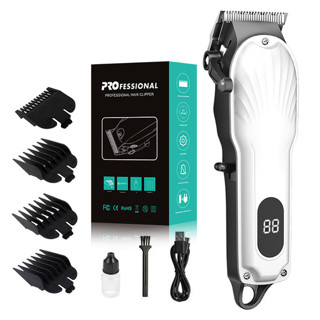 White Professional Cordless Hair Clipper with LED Display