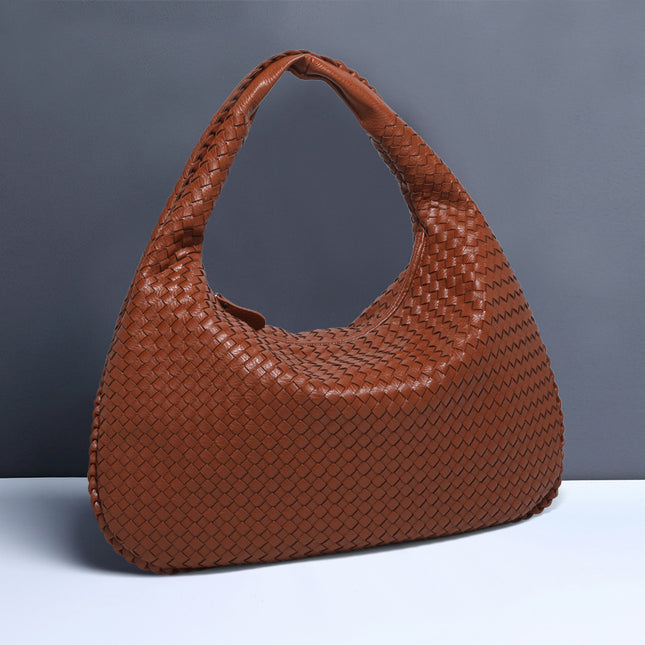 Dark Brown Elegant Woven PU Leather Hobo Bag