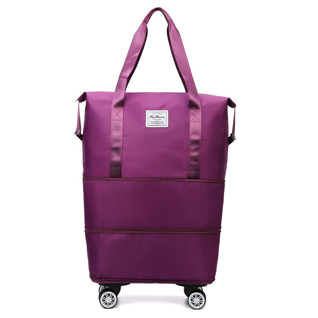 Purple Large Capacity Foldable Travel Bags with Wheels