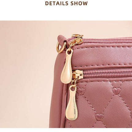 Light Blue PU Leather Quilted Crossbody Bag for Women - Compact Multi-Compartment Shoulder Purse