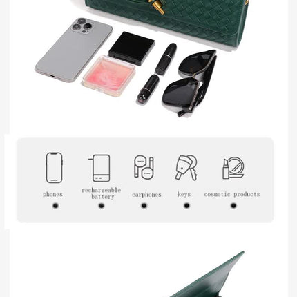 Light Green Luxury Woven PU Leather Clutch - Elegant Women's Evening Baguette Bag with Adjustable Shoulder Strap