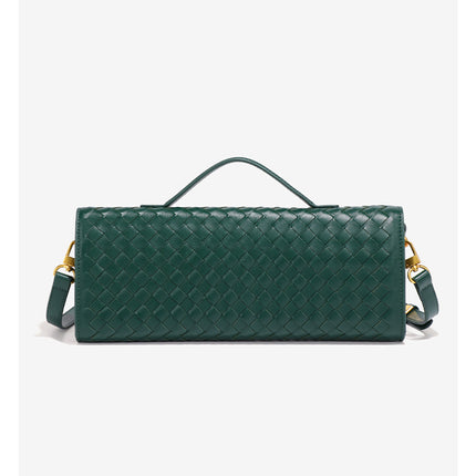 Light Green Luxury Woven PU Leather Clutch - Elegant Women's Evening Baguette Bag with Adjustable Shoulder Strap