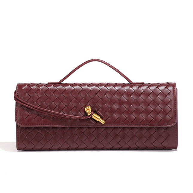 Wine Red Luxury Woven PU Leather Clutch