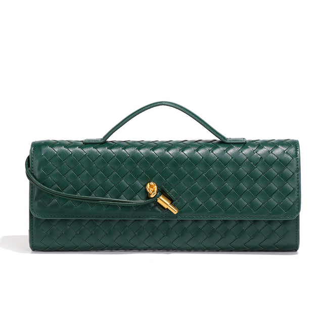 Deep Green Luxury Woven PU Leather Clutch