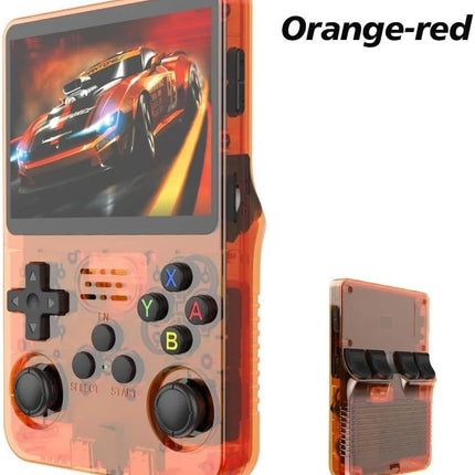 Orange-red Retro Portable Gaming Console with 128GB, 2 Memory Card - 3D Games, HD Display, and Dual Joysticks