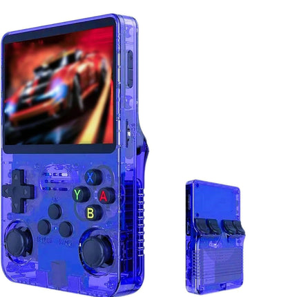 Blue Retro Portable Gaming Console with 128GB, 1 Memory Card - 3D Games, HD Display, and Dual Joysticks