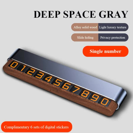 Gray Premium Alloy and Wood Temporary Parking Card - Sliding Design for Privacy, Includes 6 Number Sets