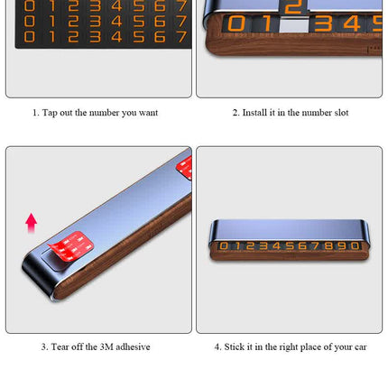Silver Premium Alloy and Wood Temporary Parking Card - Sliding Design for Privacy, Includes 6 Number Sets
