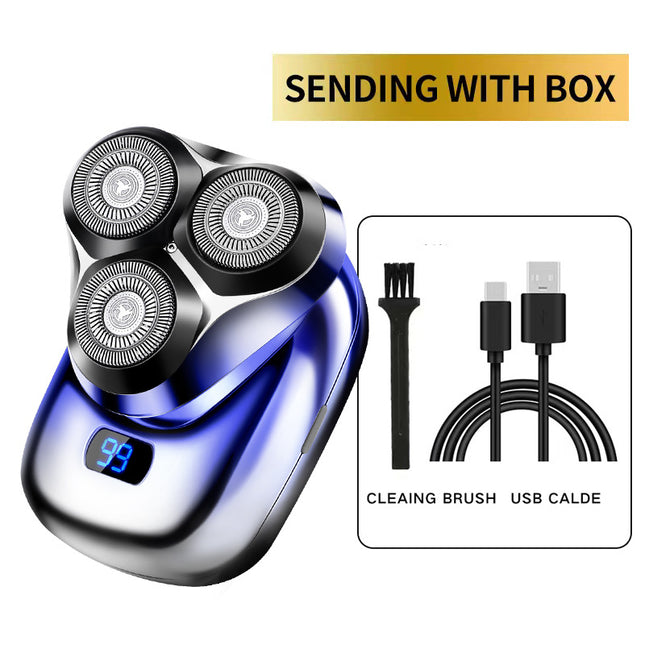 TS-099 Blue Rechargeable Electric Rotary Shaver for Men with LED Display USB Charging Cable and Cleaning
