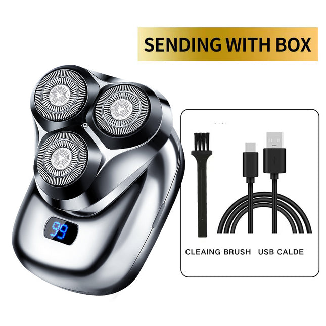TS-099 Gray Rechargeable Electric Rotary Shaver for Men with LED Display USB Charging Cable and Cleaning